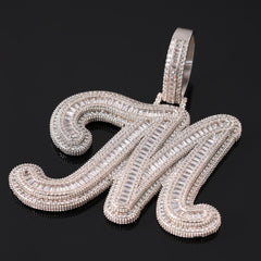 Ice Stone Initials Single Cursive Letter Pendant Necklace