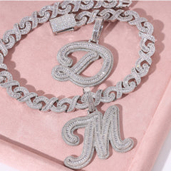 Ice Stone Initials Single Cursive Letter Pendant Necklace