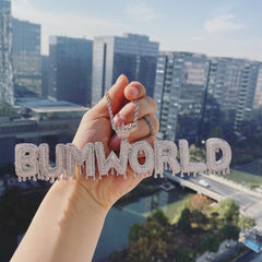 Ice Stone Personalized Crown Brush Font Name Necklace