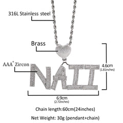 Ice Stone Baguette Initial Heart Charm Necklace