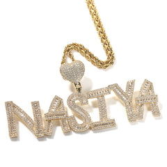 Ice Stone Baguette Initial Heart Charm Necklace