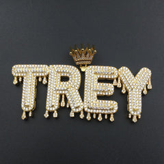 Ice Stone Men’s Iced Out Crown Letter Pendant Necklace