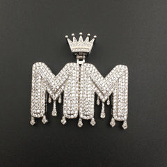 Ice Stone Men’s Iced Out Crown Letter Pendant Necklace