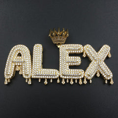 Ice Stone Men’s Iced Out Crown Letter Pendant Necklace