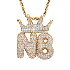Ice Stone Personalized Crown Bubble Letter Necklace