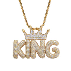 Ice Stone Personalized Crown Bubble Letter Necklace