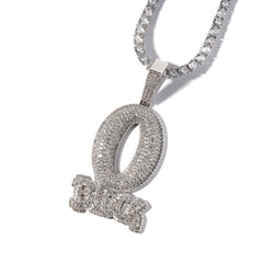 Ice Stone Diamond Oval Block Letter Pendant Necklace