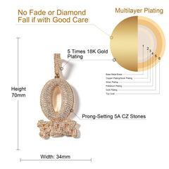 Ice Stone Diamond Oval Block Letter Pendant Necklace