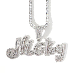 Ice Stone Baguette CZ Brush Font Custom Name Necklace