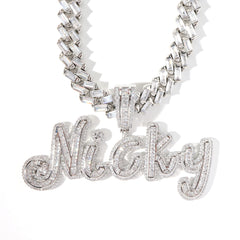 Ice Stone Baguette CZ Brush Font Custom Name Necklace