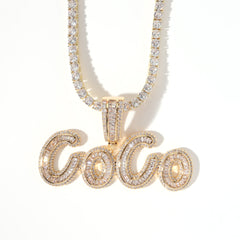 Ice Stone Baguette CZ Brush Font Custom Name Necklace