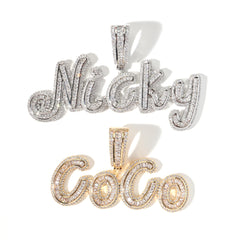 Ice Stone Baguette CZ Brush Font Custom Name Necklace