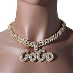 Ice Stone Baguette CZ Brush Font Custom Name Necklace