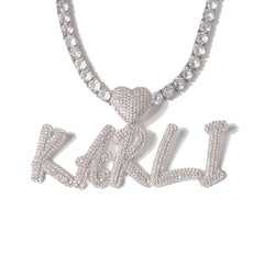 Ice Stone Iced Out Custom Heart Name Pendant Necklace