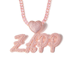 Ice Stone Iced Out Custom Heart Name Pendant Necklace