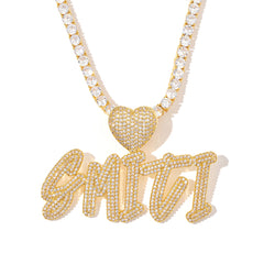 Ice Stone Iced Out Custom Heart Name Pendant Necklace