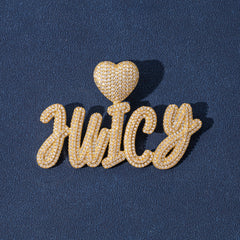 Ice Stone Iced Out Custom Heart Name Pendant Necklace