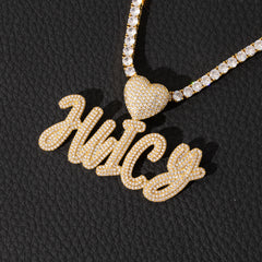 Ice Stone Iced Out Custom Heart Name Pendant Necklace