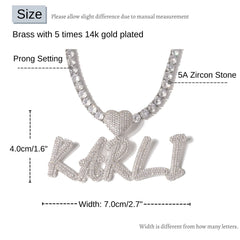 Ice Stone Iced Out Custom Heart Name Pendant Necklace