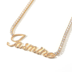 Ice Stone Custom Brush Letter Name Necklace