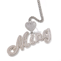 Ice Stone Iced Out Heart Name Necklace