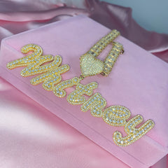 Ice Stone Iced Out Heart Name Necklace