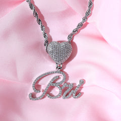 Ice Stone Custom Brush Font Heart Hook Necklace