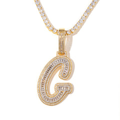ICE STONE Cursive Baguette Initial Letter Necklace