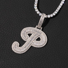 ICE STONE Cursive Baguette Initial Letter Necklace