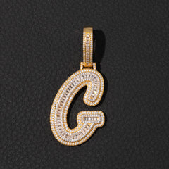 ICE STONE Cursive Baguette Initial Letter Necklace