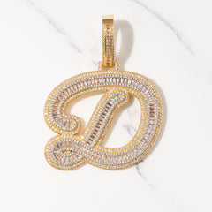 ICE STONE Cursive Baguette Initial Letter Necklace