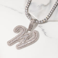 ICE STONE Cursive Baguette Initial Letter Necklace