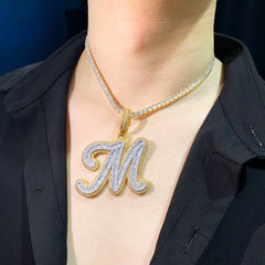 ICE STONE Cursive Baguette Initial Letter Necklace