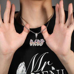 Ice Stone Multi-Color Brush Font Name Necklace