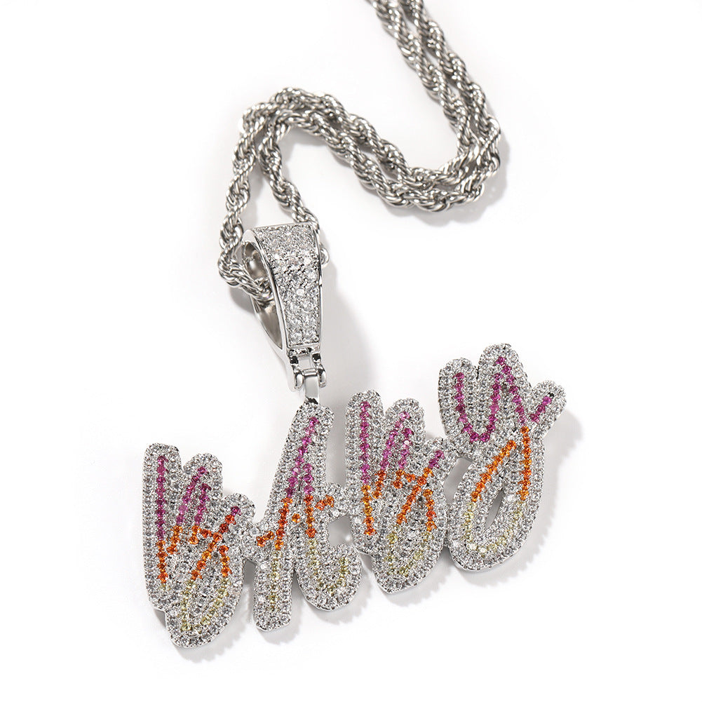 Ice Stone Multi-Color Brush Font Name Necklace