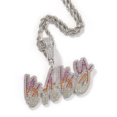 Ice Stone Multi-Color Brush Font Name Necklace