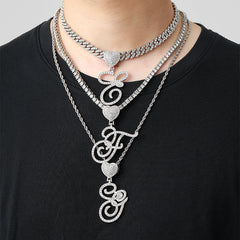 Ice Stone Hip Hop Iced Out Cursive Heart Necklace