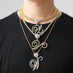 Ice Stone Hip Hop Iced Out Cursive Heart Necklace