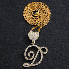Ice Stone Hip Hop Iced Out Cursive Heart Necklace