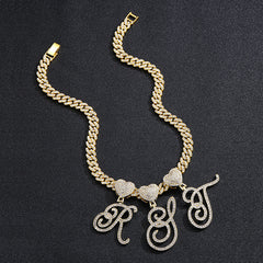 Ice Stone Hip Hop Iced Out Cursive Heart Necklace