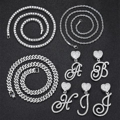 Ice Stone Hip Hop Iced Out Cursive Heart Necklace