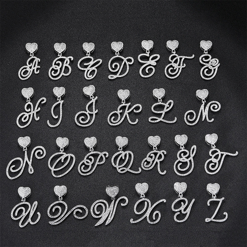 Ice Stone Hip Hop Iced Out Cursive Heart Necklace