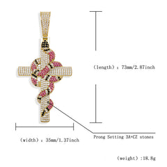 Ice Stone Iced Out Snake Ankh Cross Pendant Necklace