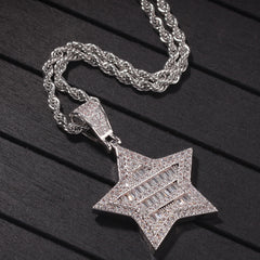 Ice Stone Iced Out Five Star Pendant Necklace