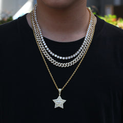 Ice Stone Iced Out Five Star Pendant Necklace