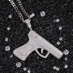 Ice Stone Iced Out Diamond Gun Pendant Necklace