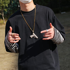 Ice Stone Iced Out Diamond Gun Pendant Necklace