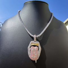 Ice Stone Open Mouth Dollar Iced Out Pendant Necklace