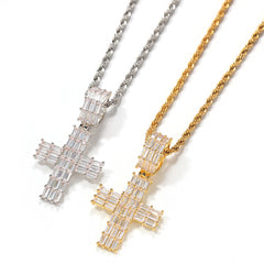 Ice Stone Big Baguette Diamond Cross Pendant Necklace