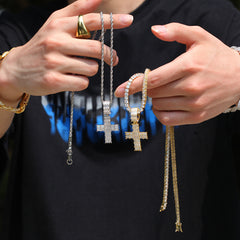 Ice Stone Big Baguette Diamond Cross Pendant Necklace